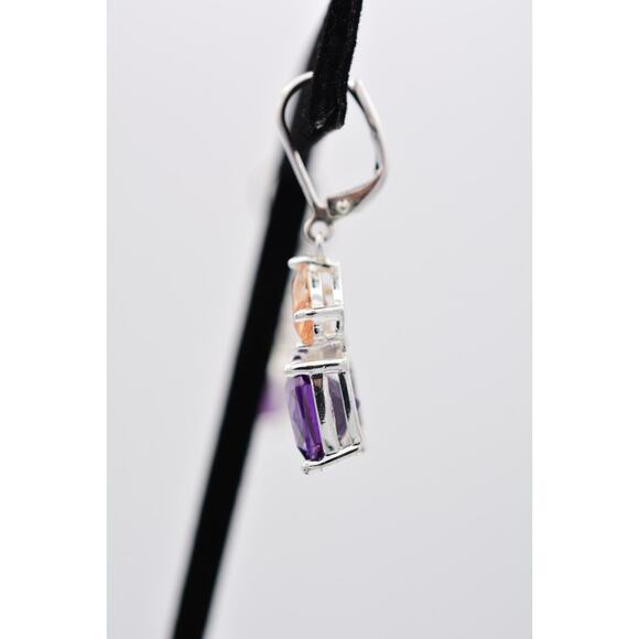 NVC Crystal Dangle Earrings Purple Orange Rhinestone Silver Tone Signed BinAK - Picture 11 of 12